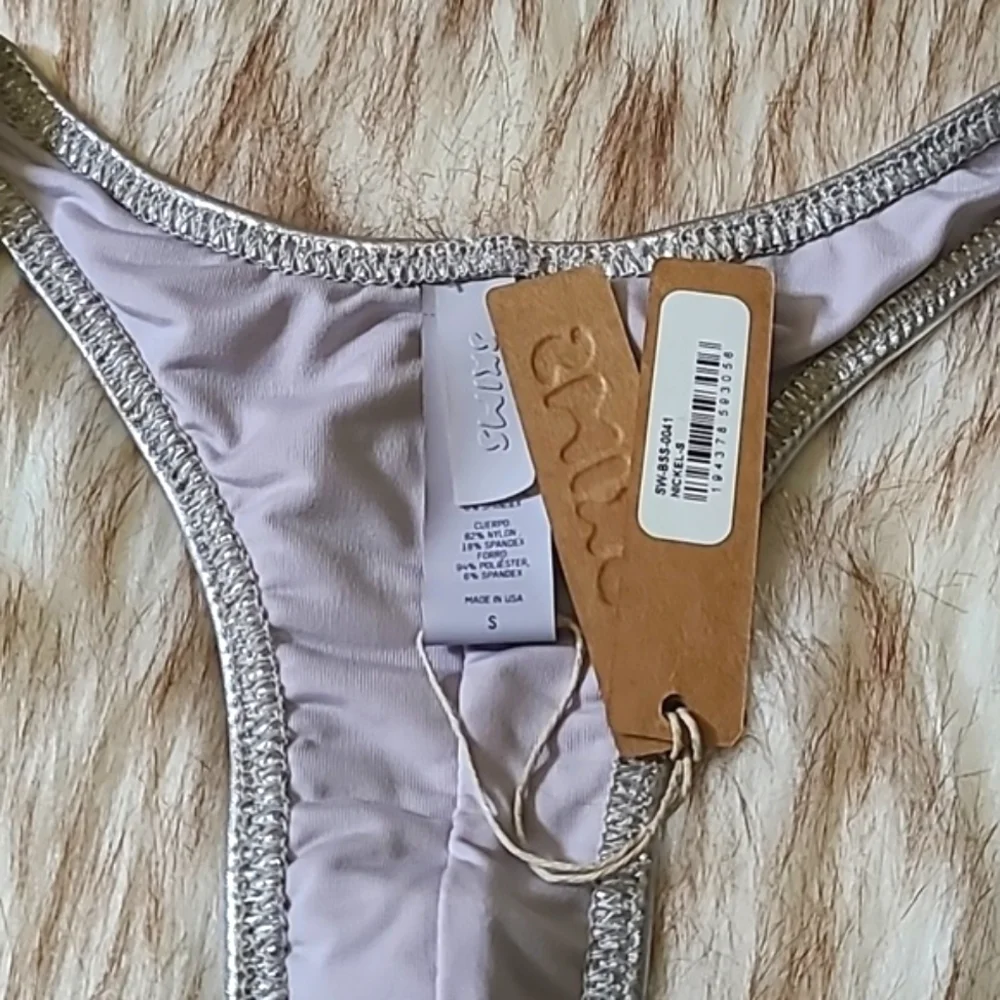 NWT SKIMS Metallic Swim Cycle Suit Size S Nickel